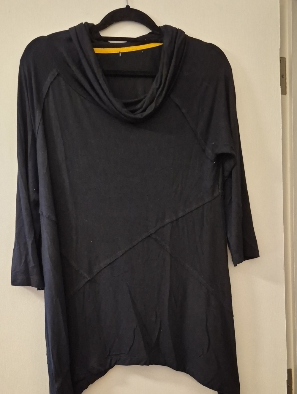Prairie Cotton Cowl‑Neck Top – Criss‑Cross Seams – Soft Knit – Small (Measured)